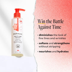 Derma E foamy lather image indicates gentle cleansing suitable for sensitive skin.