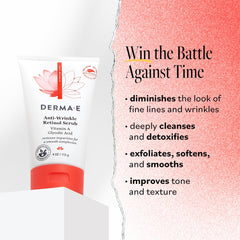 Derma E anti-wrinkle scrub apricot seed powder ingredient showcased for gentle cleansing.