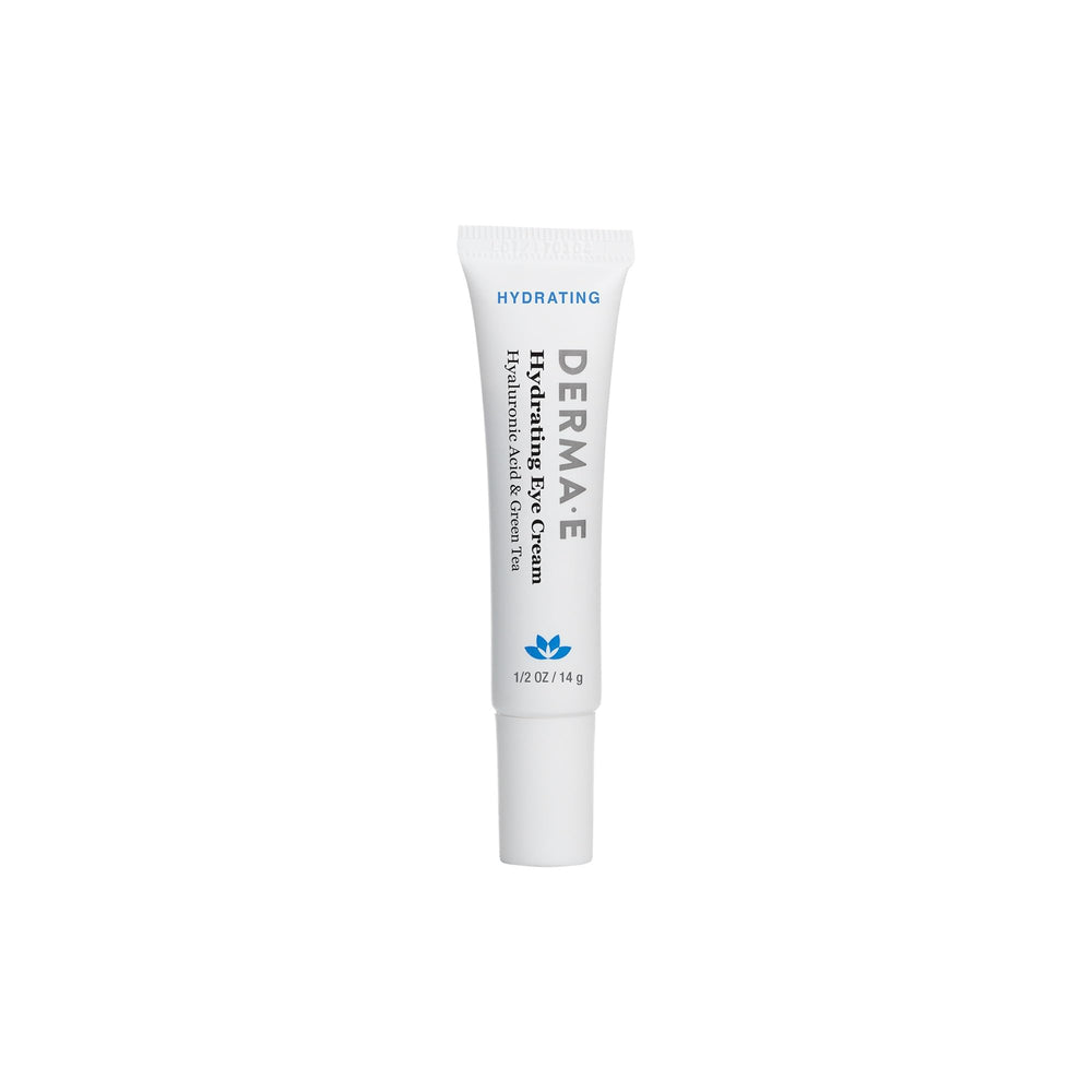 Derma E Hydrating Eye Cream tube applying around the eye for deep hydration.