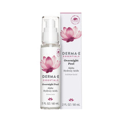 Derma E Overnight Peel bottle highlighting a gentle nightly exfoliant for radiant skin.