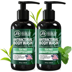 Derma-Nu antibacterial body wash pack-shot highlights a two-pack option for ongoing skin care.