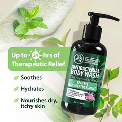 Derma-Nu tea tree body wash foam-lather showcases deep cleansing and cooling sensation.