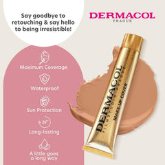 Dermacol liquid matte foundation tube closeup emphasizes packaging and long wear