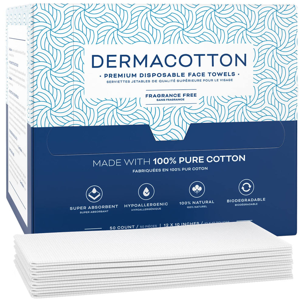 Dermacotton X-Large face towels pack shot highlighting ultra-soft, pure cotton for gentle cleansing.