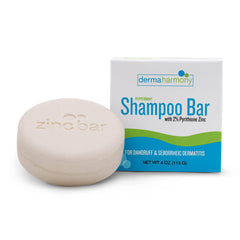 DermaHarmony shampoo bar 2% zinc close-up highlights scalp care and potential relief.