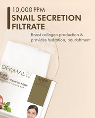 DERMAL Snail Collagen Essence Mask foil-pack closeup shows convenient at-home routine