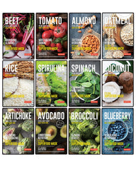 DERMAL Super Food face masks pack shot, 12 sachets for all skin types, hydration-ready