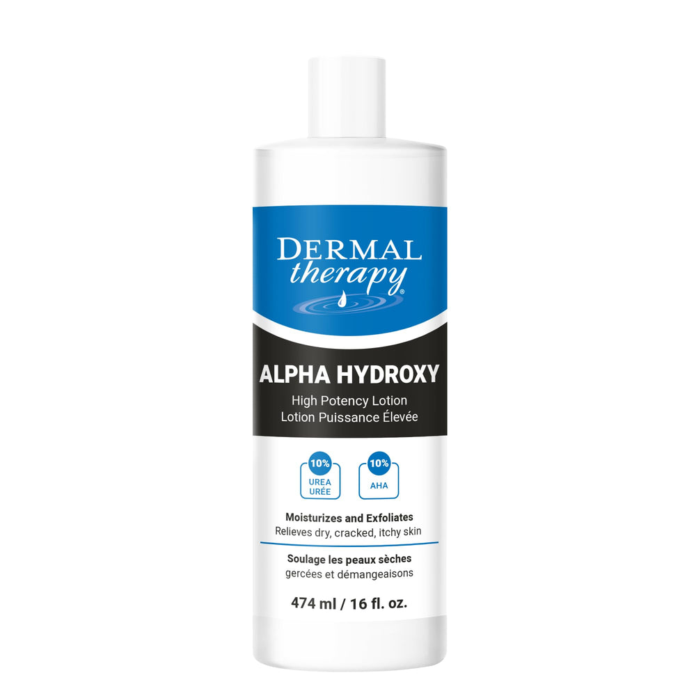 Dermal Therapy Alpha Hydroxy Lotion fragrance-free bottle front shows daily hydration for dry skin