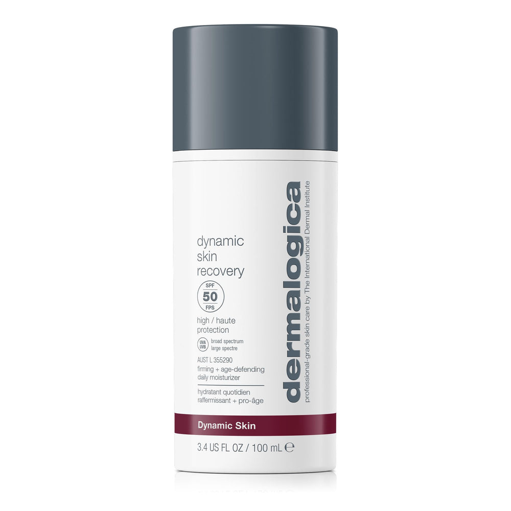 Dermalogica Dynamic Skin Recovery SPF50 bottle front shows balanced hydration and protection