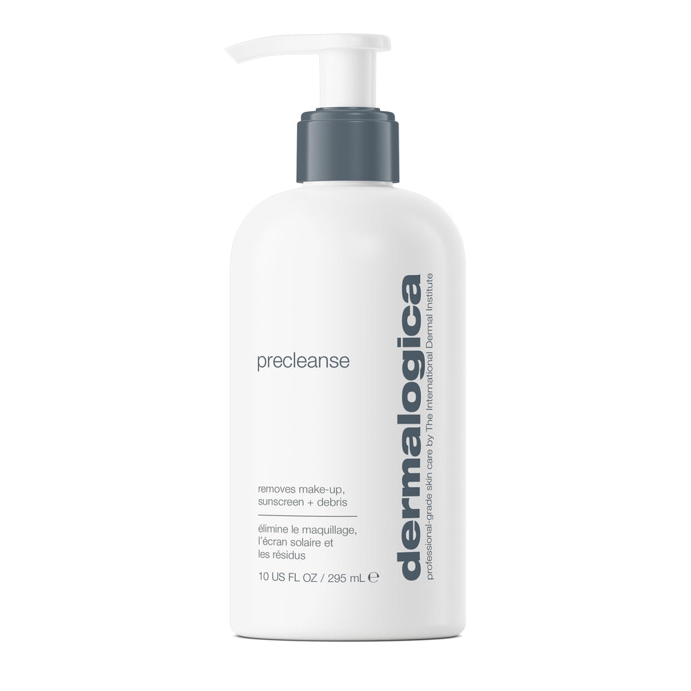 Dermalogica PreCleanse oil cleanser bottle for easy makeup removal and pore prep.