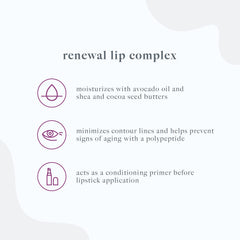 Dermalogica Renewal Lip Complex ingredients highlight avocado, shea, and cocoa butters.