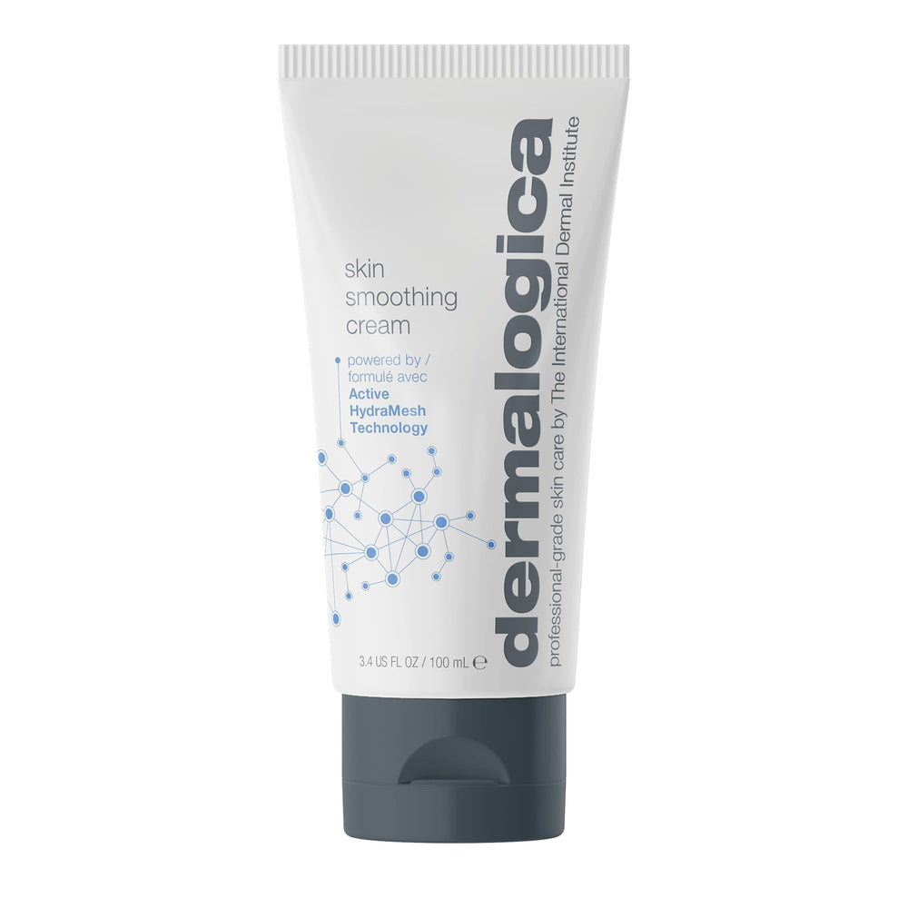 Dermalogica Skin Smoothing Cream bottle shows long-lasting hydration for daily use.