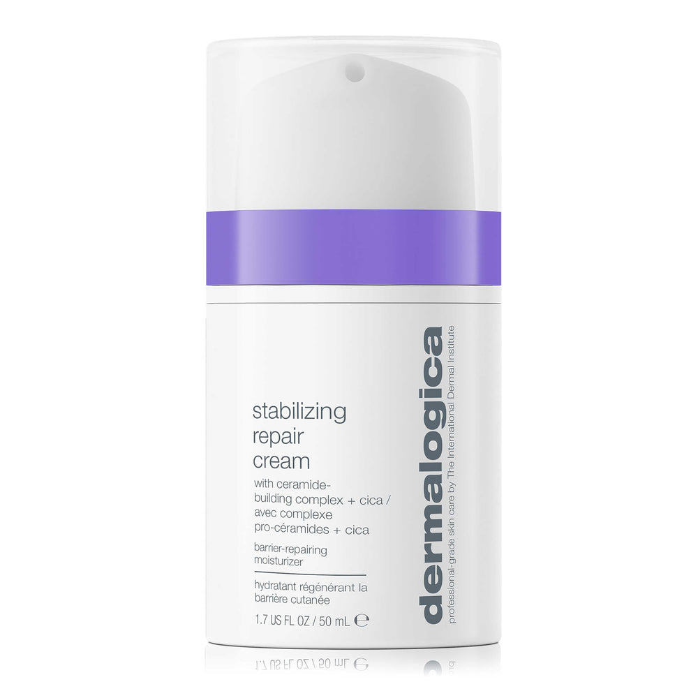 Dermalogica Stabilizing Repair Cream jar closeup, helps calm sensitive skin.