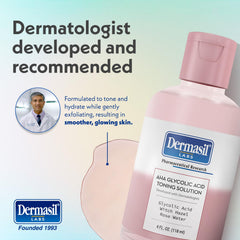 Dermasil hyaluronic-acid toner hydration scene highlights skin-plumping moisture for a dewy look.