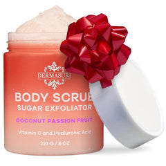 Dermasuri coconut passion fruit sugar scrub jar for at-home spa exfoliation and hydration