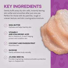 Dermasuri coconut sugar scrub jar close-up showing gentle exfoliating grains