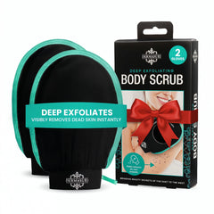 Dermasuri deep-exfoliating-glove closeup for gentle dead-skin removal during showers.