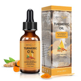 DERMAXGEN Turmeric Oil bottle close-up highlighting a premium cold-pressed formula for radiant skin.