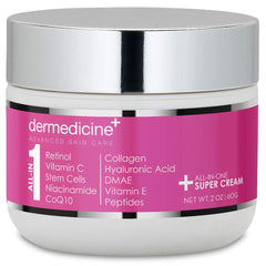 Dermedicine All In One Anti-Aging Cream bottle highlights daily hydration