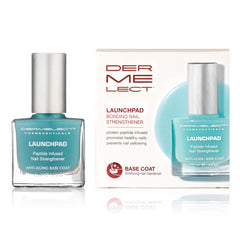 Dermelect Launchpad nail-strengthener bottle with clear base coat protection