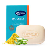 Dermisa sulfur bar with aloe vera front-pack: clean, oil-control skincare on the go.
