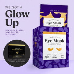 DERMORA Golden Glow eye patches opened pack for travel-friendly routines.