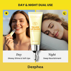 DERPHEA beef-tallow-lip-balm day-use-gloss showcases natural shine and moisture.