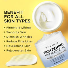 DERPHEA Neck Cream decollete area image highlights lifting and contouring potential.