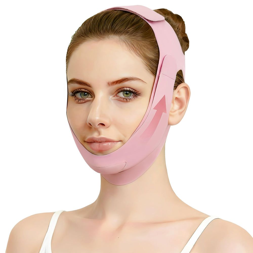 Dersoud double chin reducer on model showing defined jawline potential.