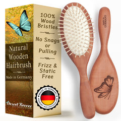 Desert Breeze natural wooden hair brush front view for smooth detangling on all hair types