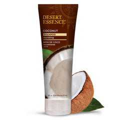 Desert Essence Coconut Shampoo bottle front shows gluten-free vegan formula for hair care