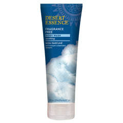 Desert Essence fragrance-free body wash bottle shows fragrance-free formula for sensitive skin.