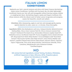 Desert Essence Italian Lemon Conditioner bottle with shiny, healthy-looking hair result.