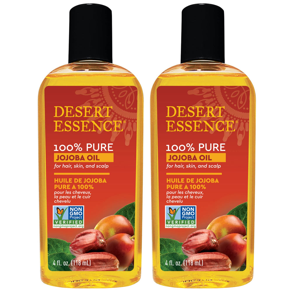 Desert Essence Jojoba Oil bottle 2-pack for versatile skin and hair care.