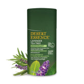Desert Essence Tea Tree Deodorant Lavender packaging front showing plastic-free packaging for planet-friendly care