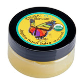 Desert Oasis Skincare Lemon Hand Salve jar nourishes dry skin.