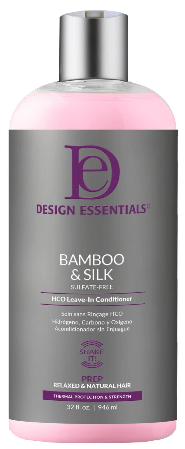 Design Essentials Bamboo & Silk HCO Leave-In bottle for smooth, protected heat styling