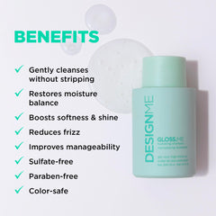Design.Me GLOSS.ME Hydrating Shampoo on wet hair for gentle cleansing