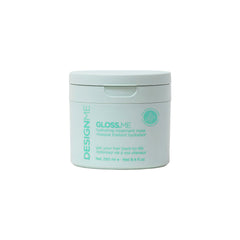 Design.Me Gloss.Me Hydrating Treatment Mask bottle shows luxurious moisture for frizz control.