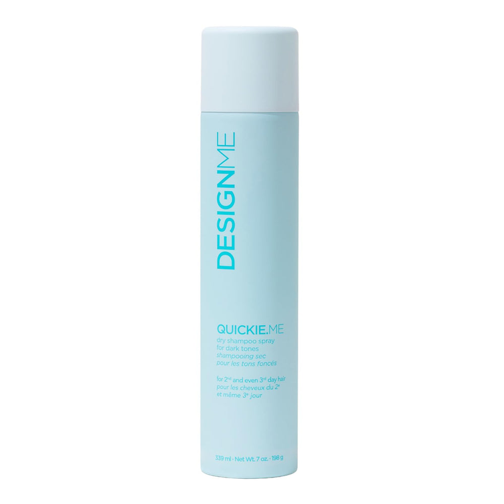 Design.Me Quickie.Me Dry Shampoo Dark Tones bottle absorbs oils with translucent finish.