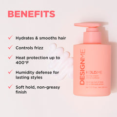 Design.Me HOLD.ME styling cream swirl on hands shows silky texture and even distribution.