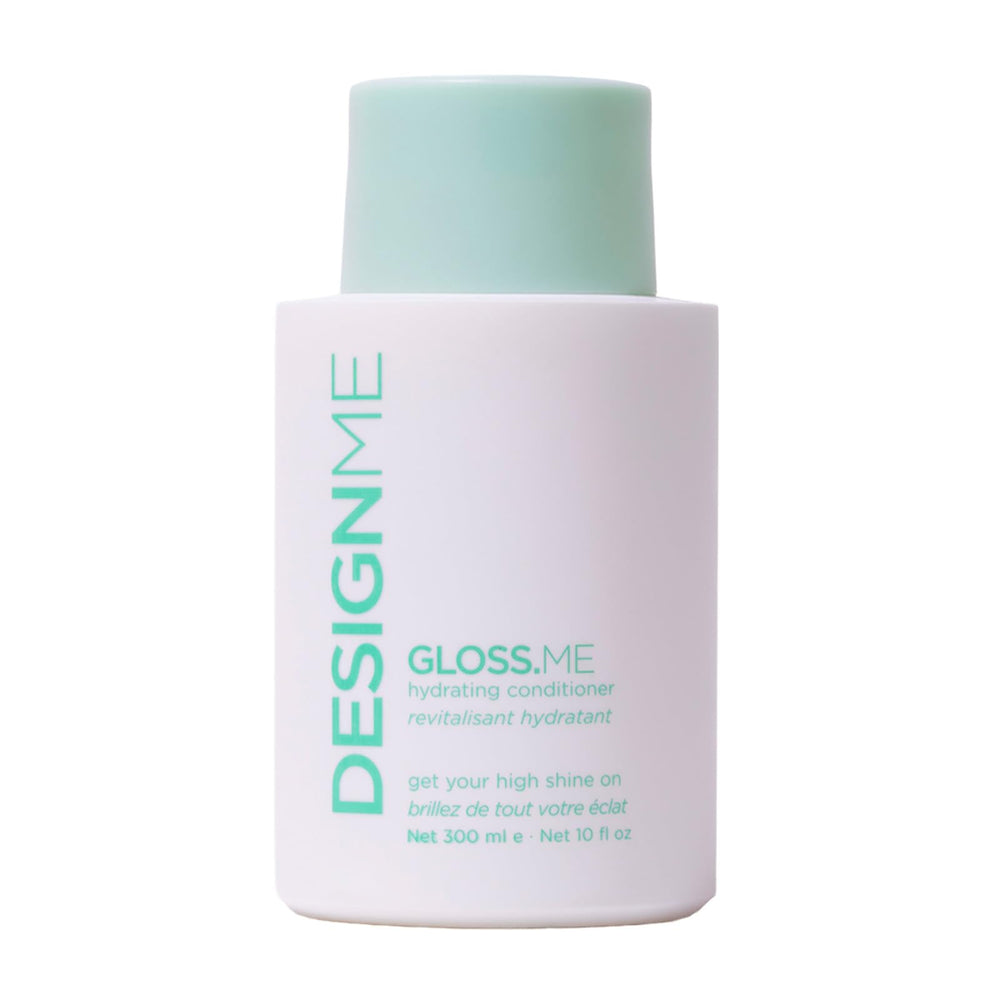 Design.Me GLOSS.ME Hydrating Conditioner bottle showing rich hydration for silky hair.