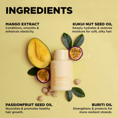 Design.Me ingredients kukui nut buriti close-up suggests hydrating curl protection.