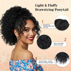 Detean synthetic hair ponytail closeup shows soft texture and bounce.