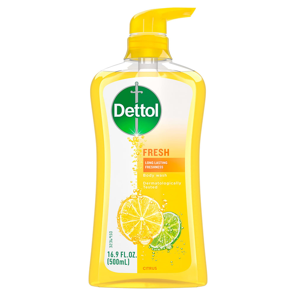 Dettol Fresh Body Wash bottle with long-lasting yuzu citrus freshness.