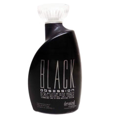 Devoted Creations Black Obsession bottle closeup highlighting deep color potential.
