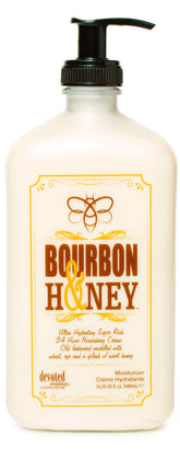 Devoted Creations Bourbon & Honey moisturizer jar offers rich hydration for daily skin nourishment.