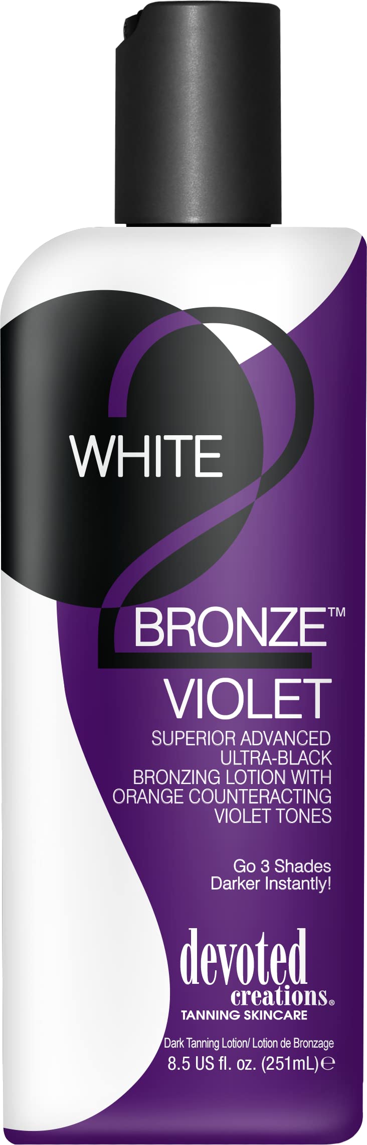 Devoted Creations White 2 Bronze Violet bottle with violet bronzer for deeper, even tan and hydrated skin