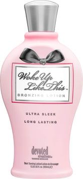 Devoted Creations WOKE UP LIKE THIS bronzing lotion bottle for a sun-kissed glow and smooth skin