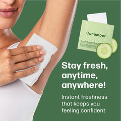 Dew Well Deodorant Wipes open wipe texture reveals cucumber formula.
